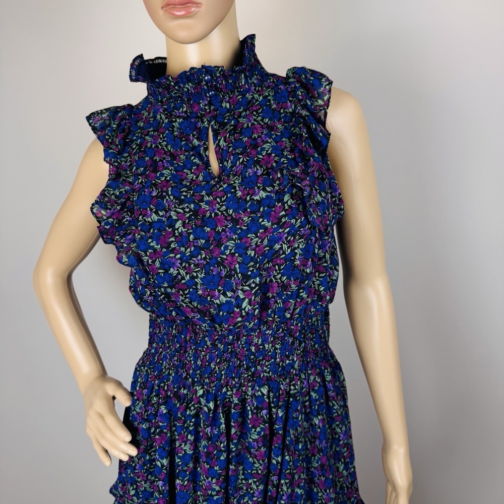 Lulus Evalina Navy Blue Floral Print Mock Neck Midi Dress Women's SZ S - Picture 3 of 16